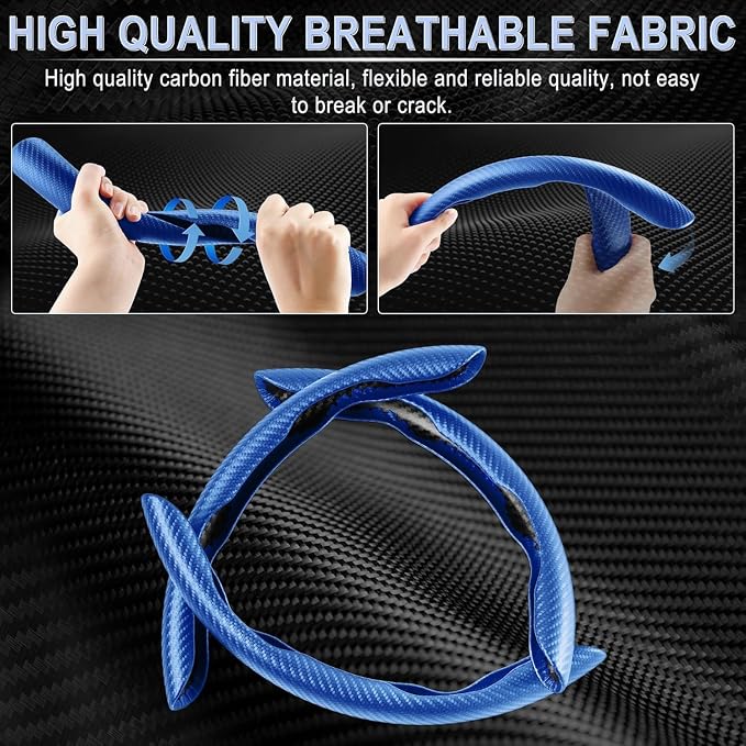 Amiss 3pcs Carbon Fiber Anti-Skid Steering Wheel Cover, Waterproof & Segmented Butterfly Design, Universal 99% Vehicle Wheel Cover Protector, Car Interior Accessories, Blue