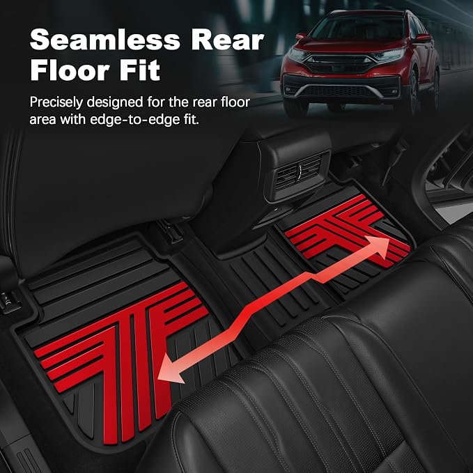 All Weather Rubber Floor Mats for Honda CR-V 2017-2022 (Gasoline & Hybrid) | Custom Fit Heavy Duty Anti-Slip Car Mats for CR-V, 1st & 2nd Row, Black & Red