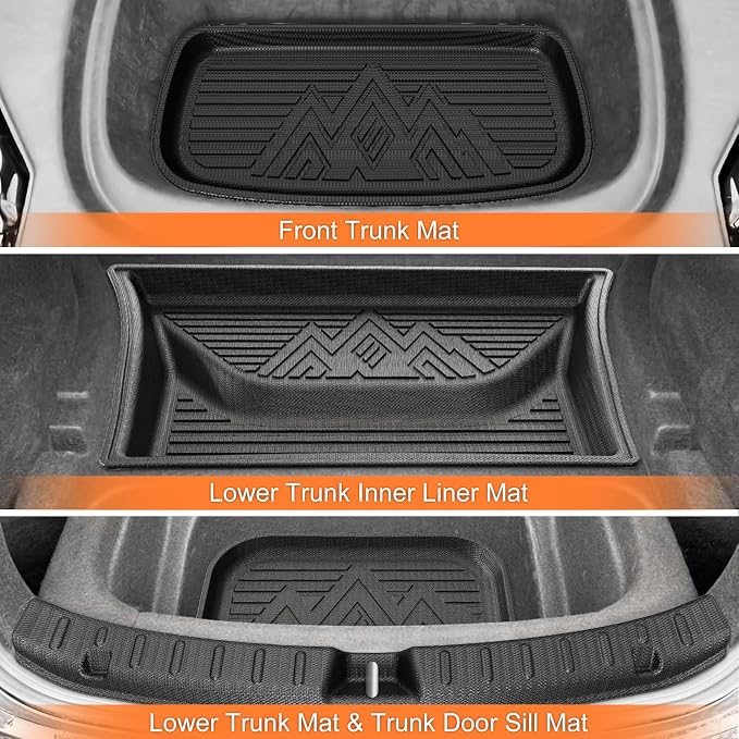 KUST Floor Mats for 2025-2026 Tesla Model Y Juniper (Standard Models Only) | Front Rear Car Mats Accessories, Trunk Cargo Mat, Door Sill Protector, All Weather Protection, TPE Rubber, Raised Edge