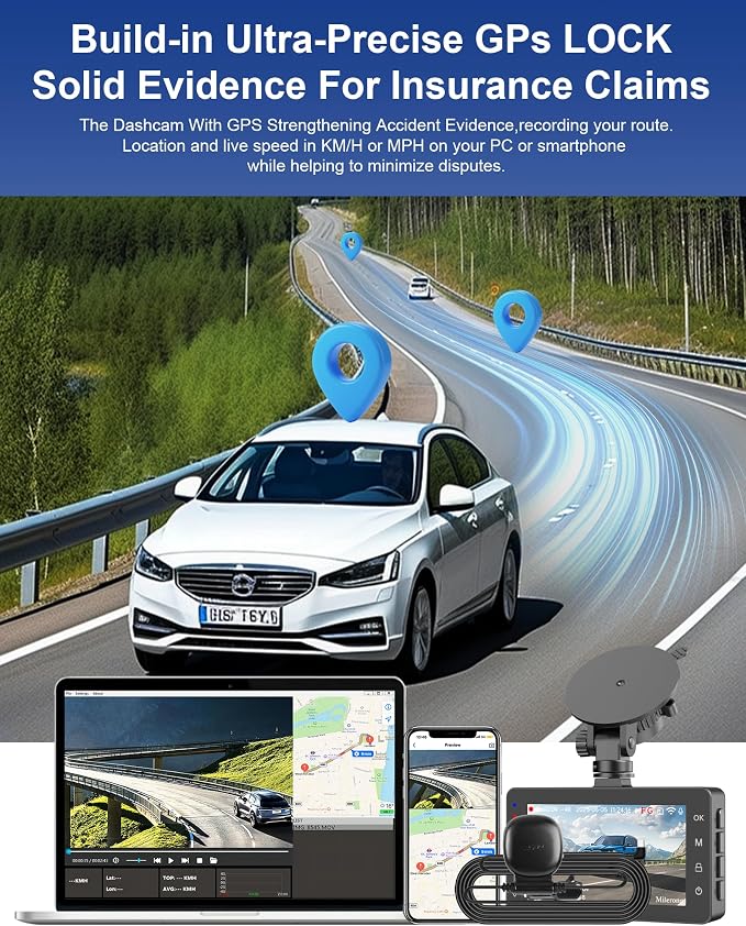 4K Dash Cam Front and Rear Camera with Voice Control | Car Cameras Dashcam for Cars with WiFi, GPS, 64G Card, 24H Parking Monitor, G-Sensor,IR Night Vision,Loop Recording