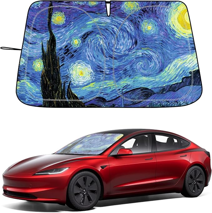 Car Windshield Sunshade for Tesla Model Y/3 - Folding Front Window Sun Shade Cover with Upgraded UV Protection Fabric, Professional Accessories for Tesla Model 3/Y 2016 to 2026 with a Storage Bag