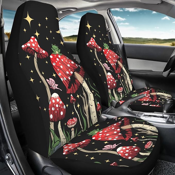 Car Seat Cover, Mushroom with Star Auto Seat Protector Front Seat Cover Set, SUV/Truck/Van/Car Universal Seat Covers, Set of 2