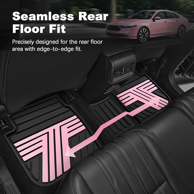 Floor Mats Fit for Honda Accord 2026 2025 2024 2023 (Gasoline & Hybrid), All Weather Protection Custom Fit Anti-Slip Floor Liners,1st & 2nd Row, Black & Pink