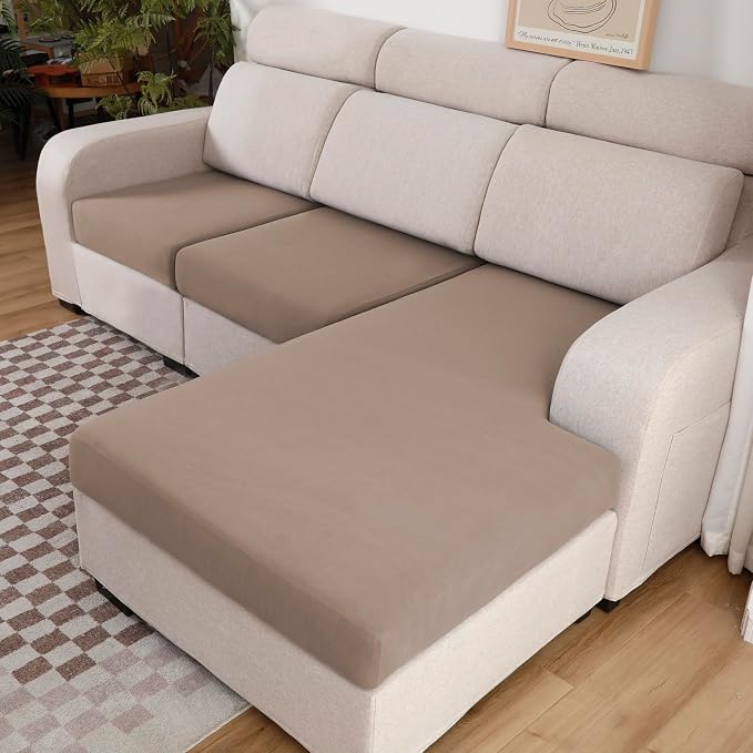 Waterproof Patio Stretch Couch Cushion Covers, Outdoor Cushion Cover Replacement Sectional Sofa Protector, Furniture Slipcovers for Pets, Washable (Chair Cushion, Camel)