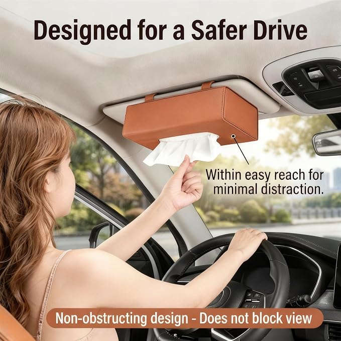 Car Visor Tissue Holder - Universal Hanging Auto Napkin Dispenser with Metal Clip, Multi-Position Tissue Box for Door or Seat Back,Premium Car Interior Accessories for Safe Driving(Orange)