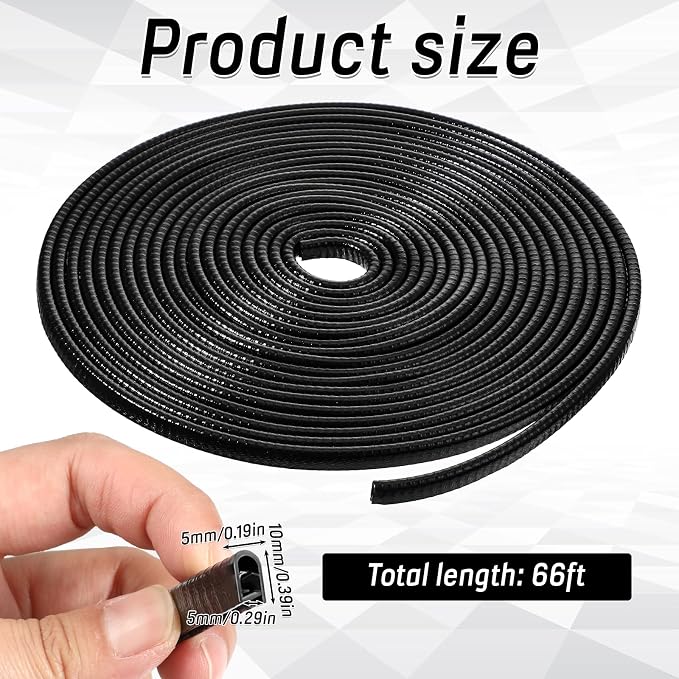 65Ft(20M) Door Edge Guard Black Car Door Edge Protector | PVC U Shape Trim with Metal Sheet No Adhesive Needed Easy to Install Universal Fit for Most Vehicles