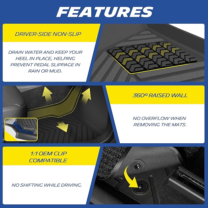 Michelin Vehicle Mats for 2022-2026 Toyota Tundra CrewMax Cab | SR/SR5/TRD/PRO/Limited/Platinum/Castone, Custom Fit, Non-Slip, All-Weather TPE Liner, Premier Series Tundra Floor Mats
