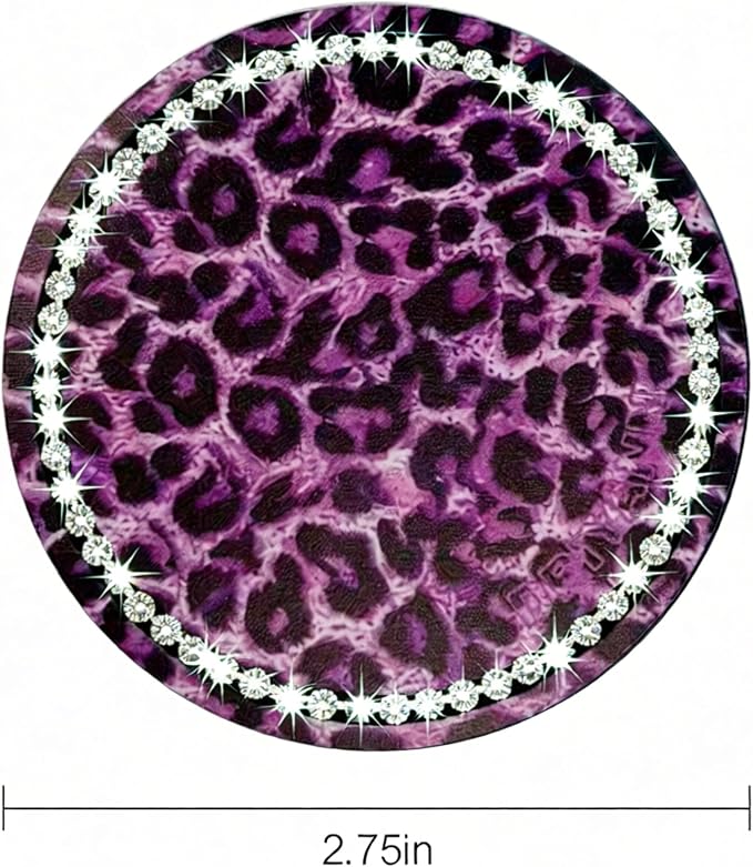 Car Cup Holder Coaster, 2PCS Silicone Car Cup Holder Insert Leopard Print, 2.75" Universal Non-Slip Cup Holders, Interior Car Accessories for Women and Man (Purple)