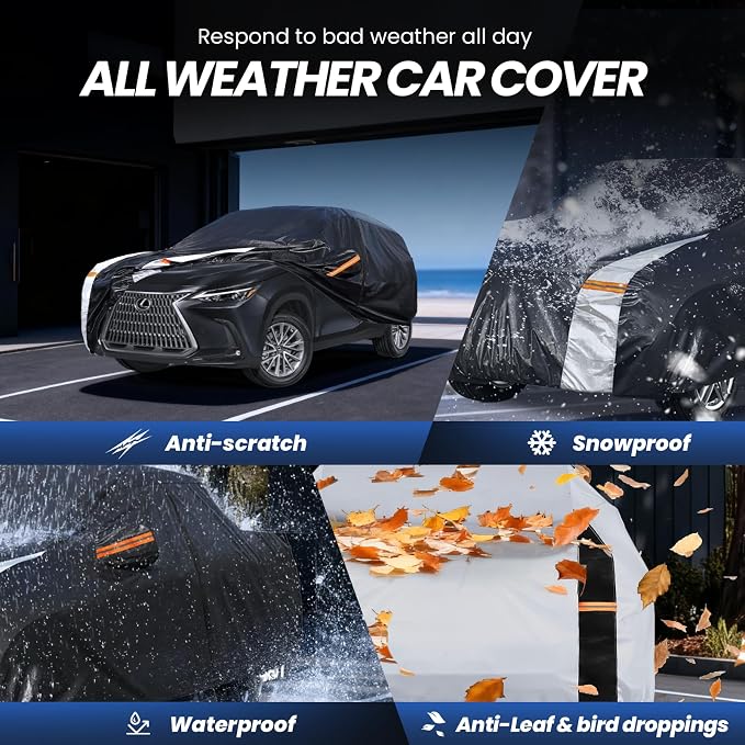 Multi-Layer Car Cover Custom Fit for Lexus NX/NX250/NX300/NX350(2014-2026), 100% Waterproof All Weather for Automobiles, Gift with Towel, Heavy Duty Car Covers for Rain Sun UV Protection with Zipper.