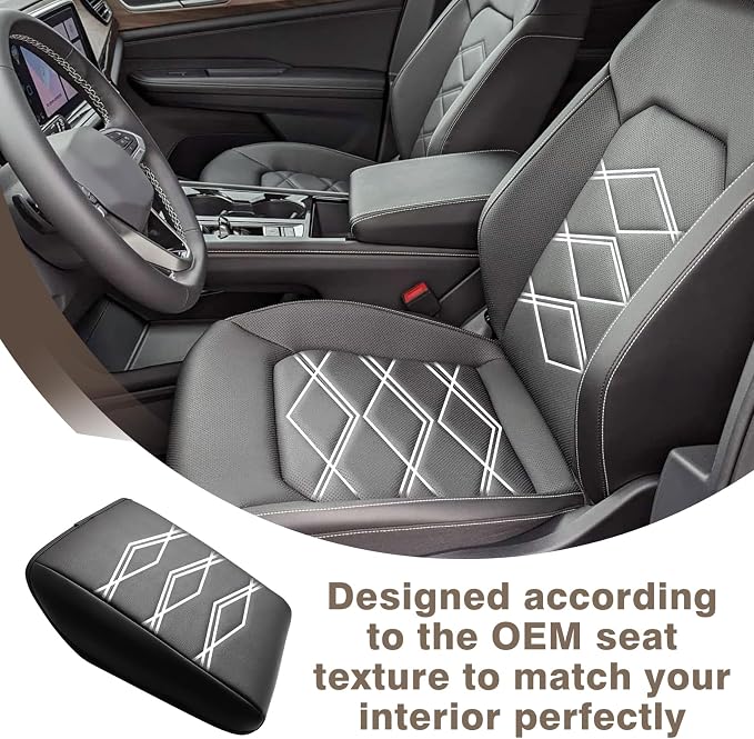 Muslogy Center Console Armrest Cover Fit for Volkswagen Atlas & Cross Sport 2024-2026 Accessories, Comfort Armrest Pad Console Lid Cushion Vegan Leather Regular Thick (V1_Black)