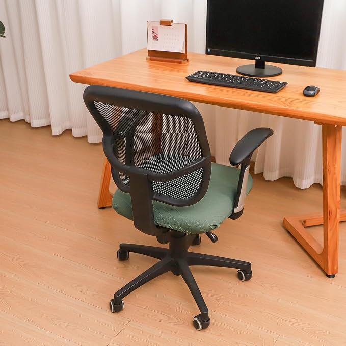 FORCHEER Waterproof Office Chair Seat Cover 20x20 Sage Green Stretchable Jacquard Desk Chair Seat Cover with Buckles Bottom Only Washable Removable