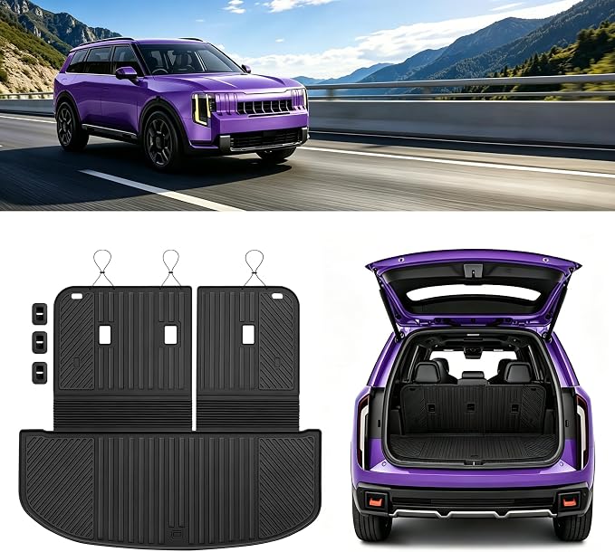 2027 for Kia Telluride Trunk Mats Gas Hybrid 7&8 Seat All Weather TPE Cargo Mat with Backrest Mat for Kia Telluride Accessories 2027 EX/SX/X-Line SX/SX Prestige/X-Line SX Prestige Black ﻿