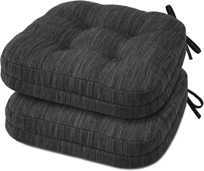 Shinnwa Dining Chair Cushions Set of 2, Dual-Layer Memory Foam Kitchen Chair Cushions, Patented Design Seat Pads with Ties, 16.5 x 16.5 x 3.5in, 2 Pack, Charcoal
