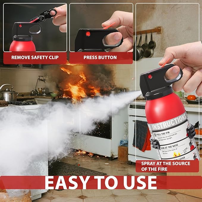 Small Fire Extinguisher for Home & Car – (2-Pack, 1.32lb Each) Portable ABC Chemical Powder Fire Extinguishing Spray | For Kitchen Grease, Electrical, Vehicle & Garage Fires, Easy to Use