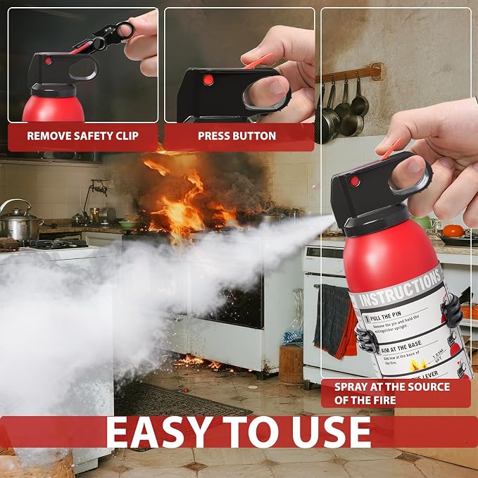 Small Fire Extinguisher for Home & Car – (4-Pack, 1.32lb Each) Portable ABC Chemical Powder Fire Extinguishing Spray | for Kitchen Grease, Electrical, Vehicle & Garage Fires, Easy to Use