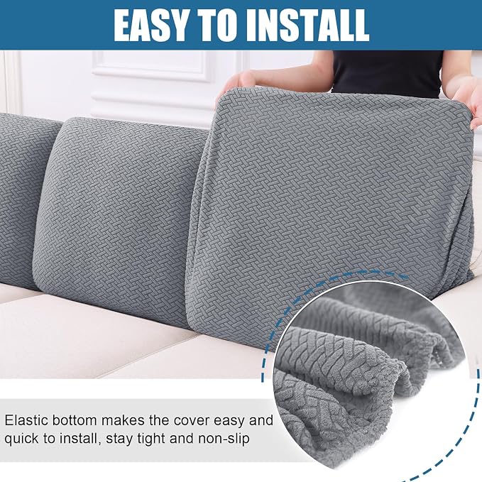 Smiry Waterproof Couch Cushion Covers, Stretch Jacquard Thick Sofa Cushion Covers, Washable Seat Slipcover Elastic Furniture Protector for Pets, Kid (Back Cover L, Light Grey)