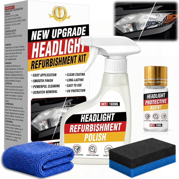 Car Headlight Restoration Kit, Vehicle Headlight Cleaner for Yellowed, Oxidized, Foggy and Cloudy Headlights, Headlight Repair Kit Helps Improve Night Driving Visibility for Cars, Trucks and SUVs