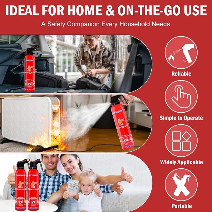6 Pack ABC Dry Chemical Fire Extinguisher - Portable Fire Spray with Mounting Bracket for Home Kitchen Car Boat RV & Business - Compact Non-Toxic Safety Device
