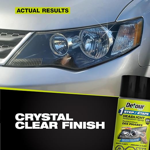 Detour 1-Step Headlight Restoration Spray - 2-in-1 Headlight Coating and Quick Restorer for Plastic Car Headlights, Long-Lasting UV Protection, Easy to Apply, 3 oz