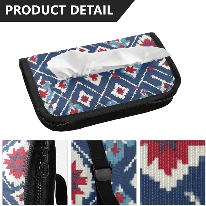 Vintage Blue Floral Patriotic Car Tissue Holder Durable Napkin Holder Hanging Tissue Holders Case Car Tissues Bag for Sun Visor Seat Back Universal Auto