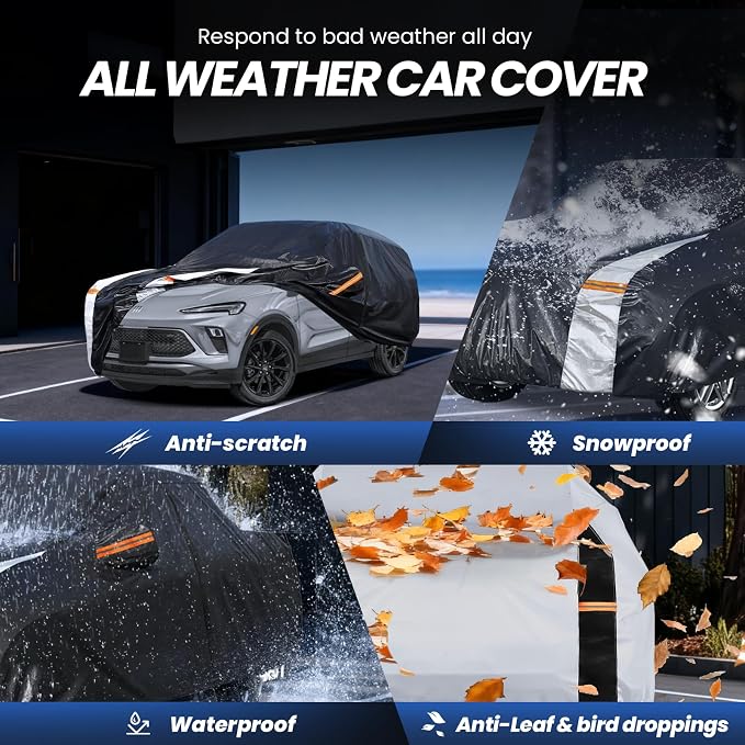 Multi-Layer Car Cover Custom Fit for Buick Encore GX(20192026), 100% Waterproof All Weather for Automobiles, Gift with Towel, Heavy Duty Car Covers for Rain Sun UV Protection with Door Zipper