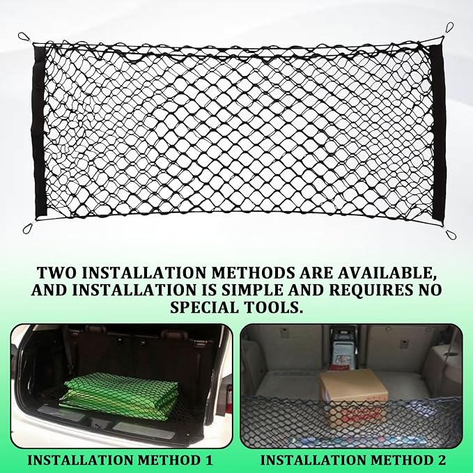 Car Cargo Nets Trunk Organizer, Adjustable Elastic Storage Mesh Double Layer with Hooks, Rear Cargo Net Accessories for Cars Trucks SUVs, Stretchable Heavy Duty Vehicle Organizer 39.4 x 15.7 Inch