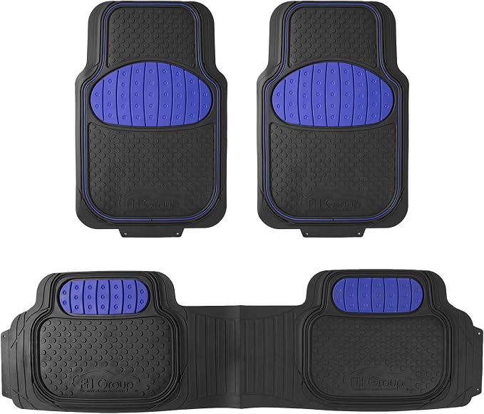 FH Group Heavy-Duty Rubber Car Floor Mats - Universal Fit, Trimmable, Climaproof - For Sedans, SUVs, Trucks - Blue