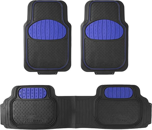 FH Group Heavy-Duty Rubber Car Floor Mats - Universal Fit, Trimmable, Climaproof - For Sedans, SUVs, Trucks - Blue