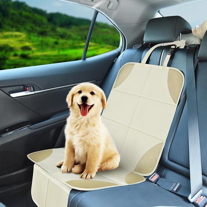 Musclez Car Seat Protectors, Car Seat Covers Waterproof 600D Fabric, Non-Slip Backing & 2 Mesh Pockets Carseat Protector for Child Safety Seats, Pets, Automotive Interior Protection (White-2pcs)