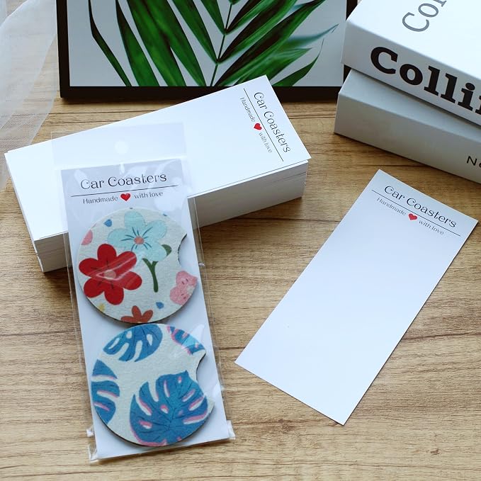 100PCS Car Coaster Packaging for Selling, Sublimation Blanks Car Coasters Cards with Bags, Sublimation Car Coasters Display Cards 6.8x2.85In, Heat Press Machines Accessories