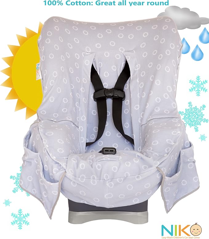 Niko Easy-Wash Children's Car Seat Cover & Liner - Gray Cotton Poly Blend Terry - Fits Most Toddler Car Seats - Universal Fit - Waterproof SEAT Bottom - Machine Wash and Dry