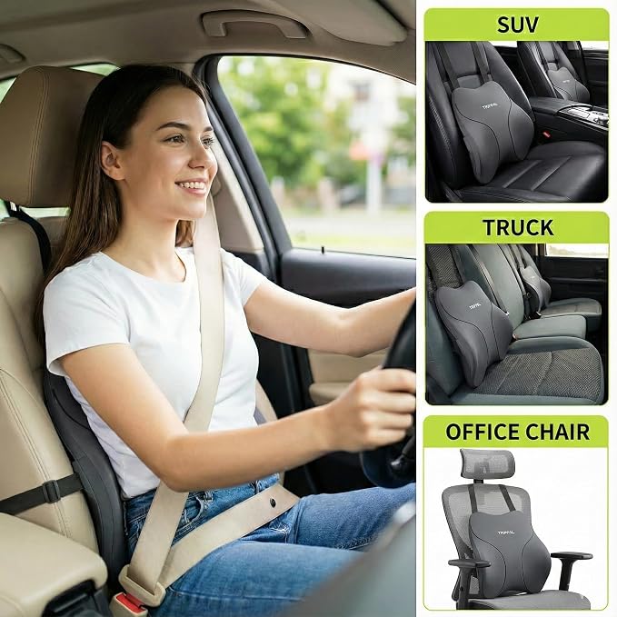 Adjustable Lumbar Support for Car: 4-Way Back Support | 3" thickness and 4" height adjustment helps target the right lower back spot for long-distance driving and truck drivers