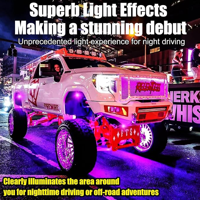 Rock Lights for Trucks, 36LED Full Angle RGB Led Rock Lights with APP/RF Control Flashing Music Mode, Multicolor Waterproof Underglow Led Lights Exterior Wheel Light for Truck UTV ATV Jeep SUV (8PCS)