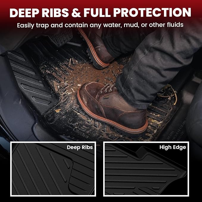LASFIT Floor Mats for Chevrolet Chevy Colorado/GMC Canyon 2015-2022 Extended Cab Only (Not Fit Crew Cab), All Weather TPE Custom Fit Floor Mats for Cars, 1st and 2nd Row Car Floor Mats Full Set
