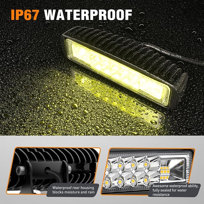 Nilight 6 Inch Yellow LED Light Pods 2 PCS 60 W | Flood Spot Combo Beam Off Road Work Driving Fog Lighting for 12V 24V ATV UTV Pickup Truck Tractor Boat
