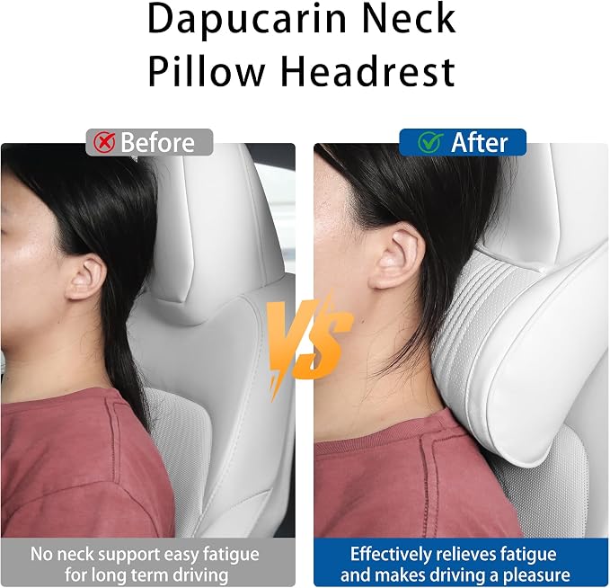 Car Headrest Memory Foam Neck Pillow for Driving with Leather Cover Soft Comfortable Seat Head Pillow Cushion for Most Cars SUV Sedan Home Office, White, 2PC