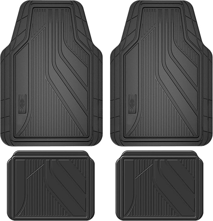 Dickies 4-Piece All-Weather Floor Mats, Trim-to-Fit Mats for Cars, Trucks, SUVs — Black