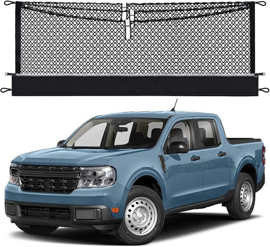 3-Layer Cargo Net for Ford Maverick 2022-2026, Zipper Bag Truck Bed Net for Groceries, Heavy Duty Oxford Cargo Organizer Storage Nets with Carabiners
