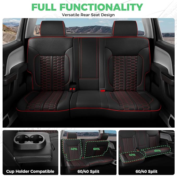 Custom Seat Covers for 2014-2018 Silverado/Sierra 1500 Crew Cab | Fits 2500/3500HD 2015-2019, Jump Seat Cover(armrest storage only), Faux leather, Waterproof, Scratch-resistant, Easy-clean