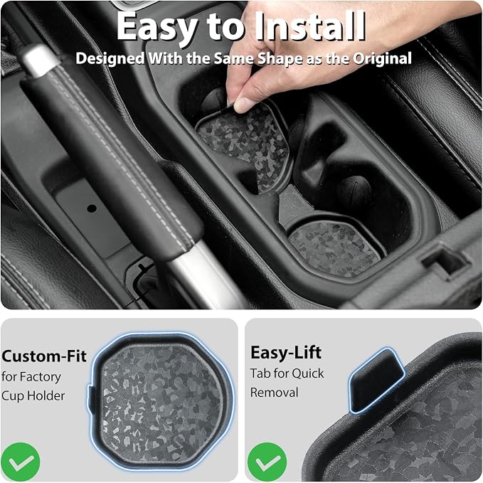 Cup Holder Coaster for Wrangler JL JLU 4XE 2018-2026 & Gladiator JT 2020-2026, Jeep Cup Holder Inserts, Original Exterior Design, Jeep Wrangler Accessories (2-pcs Set), Exclusive Patented Appearance