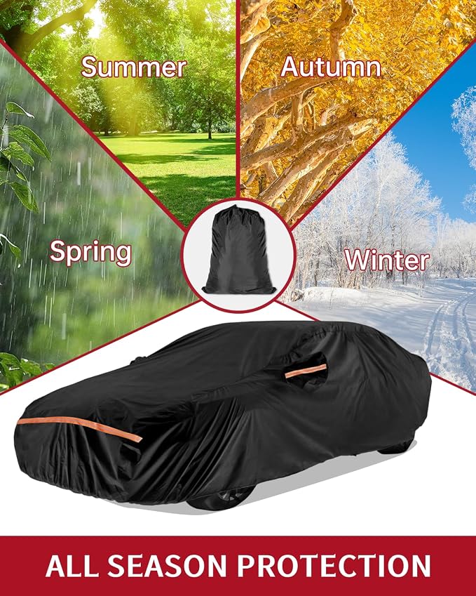 Car Cover for Toyota Corolla 2000-2025 | Heavy Duty Outdoor Full Exterior Cover | Sun, Rain, UV, Dust, and Snow Protection with Door Zipper (Black)
