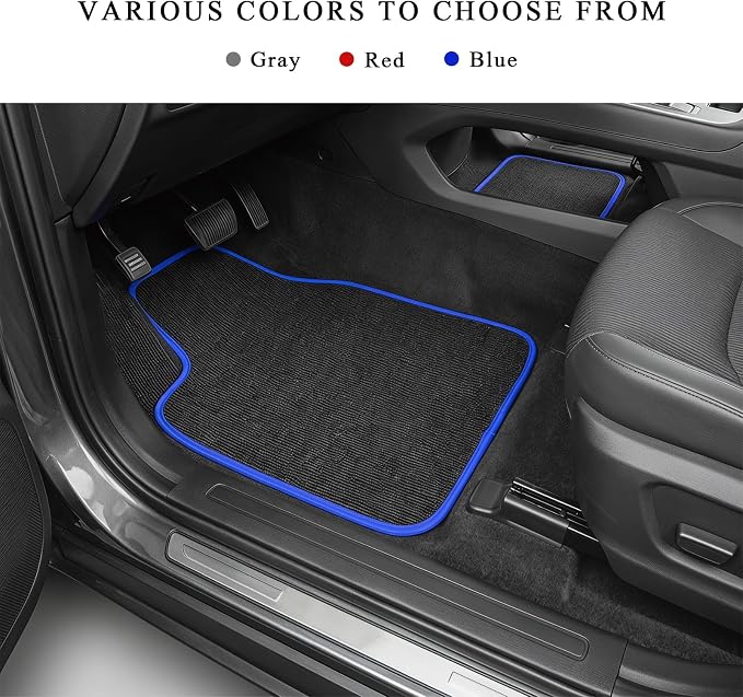 4PCS Car Floor Mats, Anti-Slip Waterproof Car Carpets with Safety Heel Pad, Heavy Duty Floor Mat for All Weather Protection, Universal Trim to Fit for Sedans Trucks SUVs (Black & Blue)