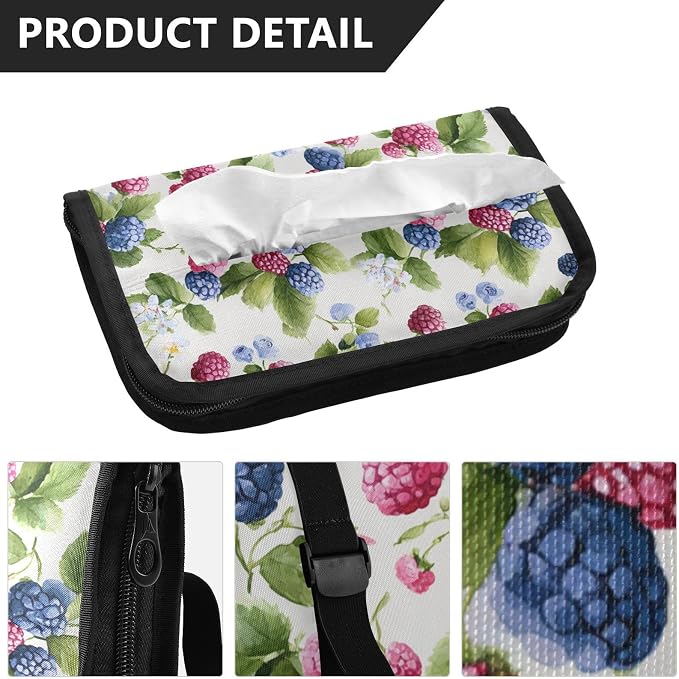 Mulberry Blueberry Raspberry White Car Tissue Holder Durable Napkin Holder Hanging Tissue Holders Case Car Tissues Bag for Sun Visor Seat Back Universal Auto