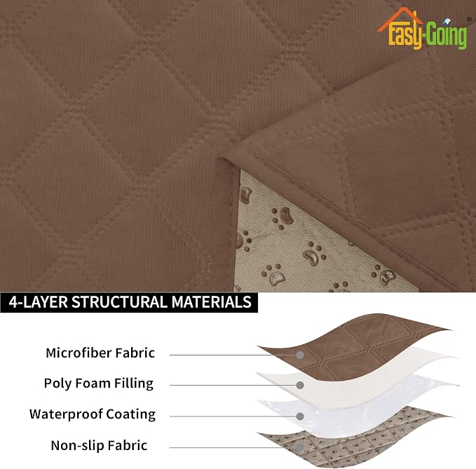 Easy-Going Waterproof Couch Cushion Covers, Non-Slip Leakproof Sofa Seat Cushion Slipcovers, Quilted and Stretch Furniture Protector for Dogs, Pets (3-Piece Sofa Cushion, Brown)