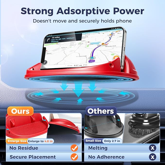 Loncaster Car Phone Holder, Car Phone Mount Silicone Car Pad Mat for Various Dashboards, Slip Free Desk Phone Stand Compatible with iPhone, Samsung, Android Smartphones, GPS Devices and More (Red)