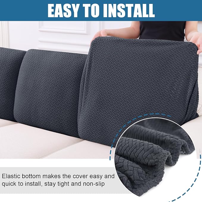 Smiry Waterproof Couch Cushion Covers, Stretch Jacquard Thick Sofa Cushion Covers, Washable Seat Slipcover Elastic Furniture Protector for Pets, Kid (Back Cover L, Dark Grey)