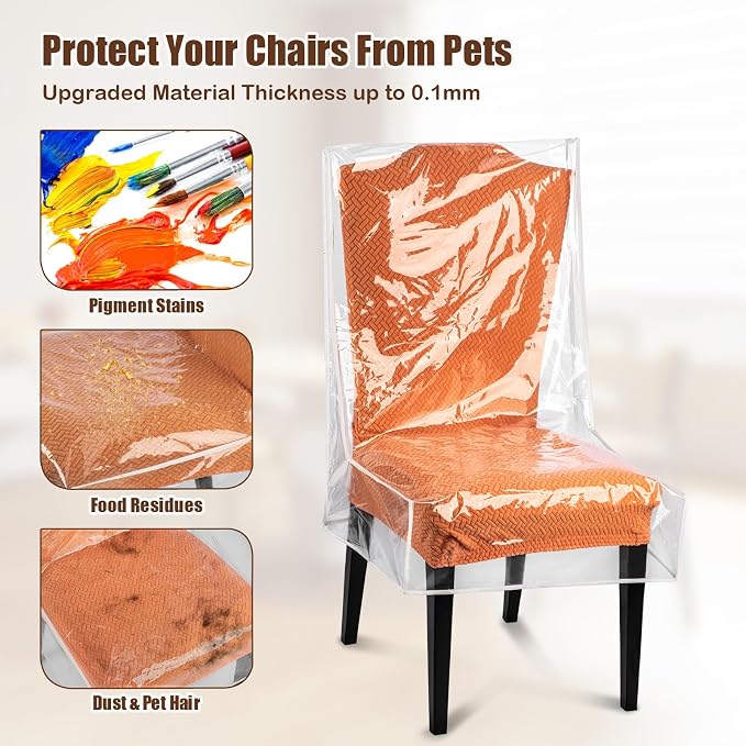 Dining Chair Covers, Waterproof Chair Covers - 4 Pack Clear Plastic Seat Chair Protector for Kitchen Keep Your Chair Away from Water Dust Stain and Pet Claws W/21 x D/18 Fits 16-23" (4)