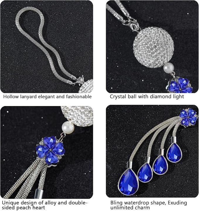 Bling Car Accessories for Women and Man,Cute Car Decor for Women,Lucky Crystal Sun Catcher Ornament,Rear View Mirror Crystal Ball Charm Decor (30 mm Clear)(Deep Blue)