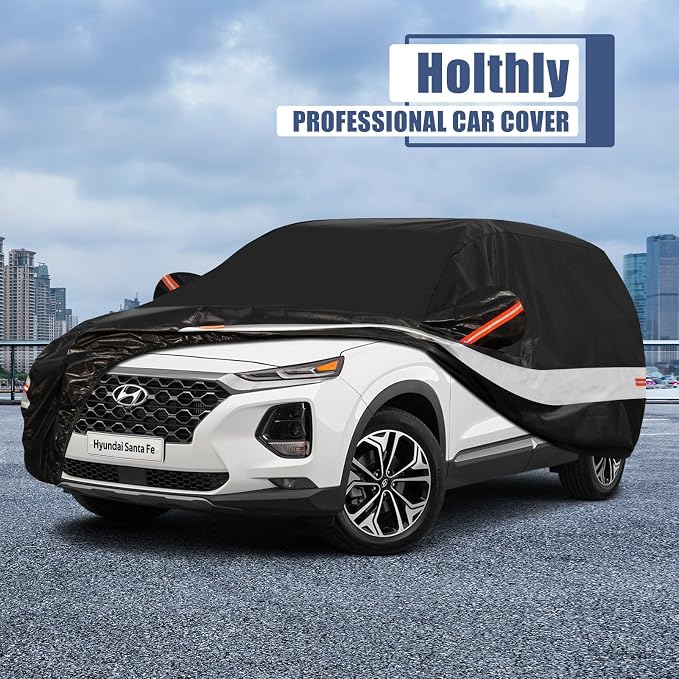 10 Layers SUV Car Cover Custom Fit for Hyundai Santa Fe (2006-2026) Waterproof All Weather for Automobiles, Outdoor Full Cover Rain Sun UV Protection with Cotton.Black