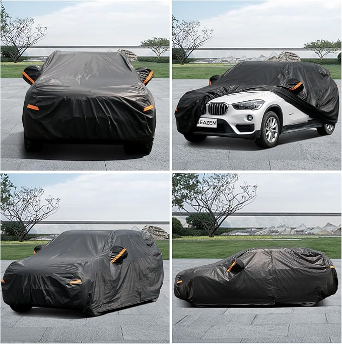 SEAZEN 7 Layers SUV Car Cover Waterproof All Weather, Heavy Duty Car Cover for Automobiles with Zipper Full Exterior Cover Outdoor UV Snow Wind Protection, Universal Full Car Cover 176" to 190"